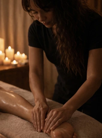 Profitez d'un massage sur Propriano. Une femme avec les mains d'une masseuse pour un massage intuitif à l'institut Corsica Massage.